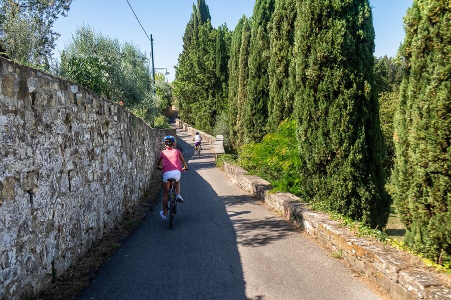 Florence: Tuscany Bike Tour with Wine & Olive Oil - The ride out of Oltrarno to Porta Romana, with Villa Poggio Imperiale views